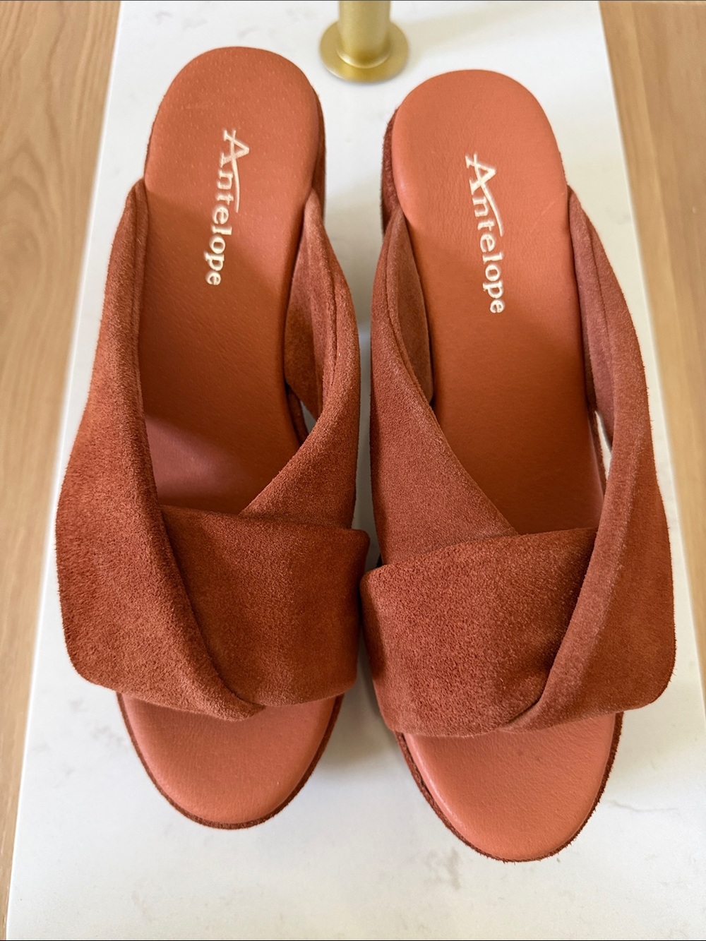 Antelope Rust Suede Twist Slide Mules